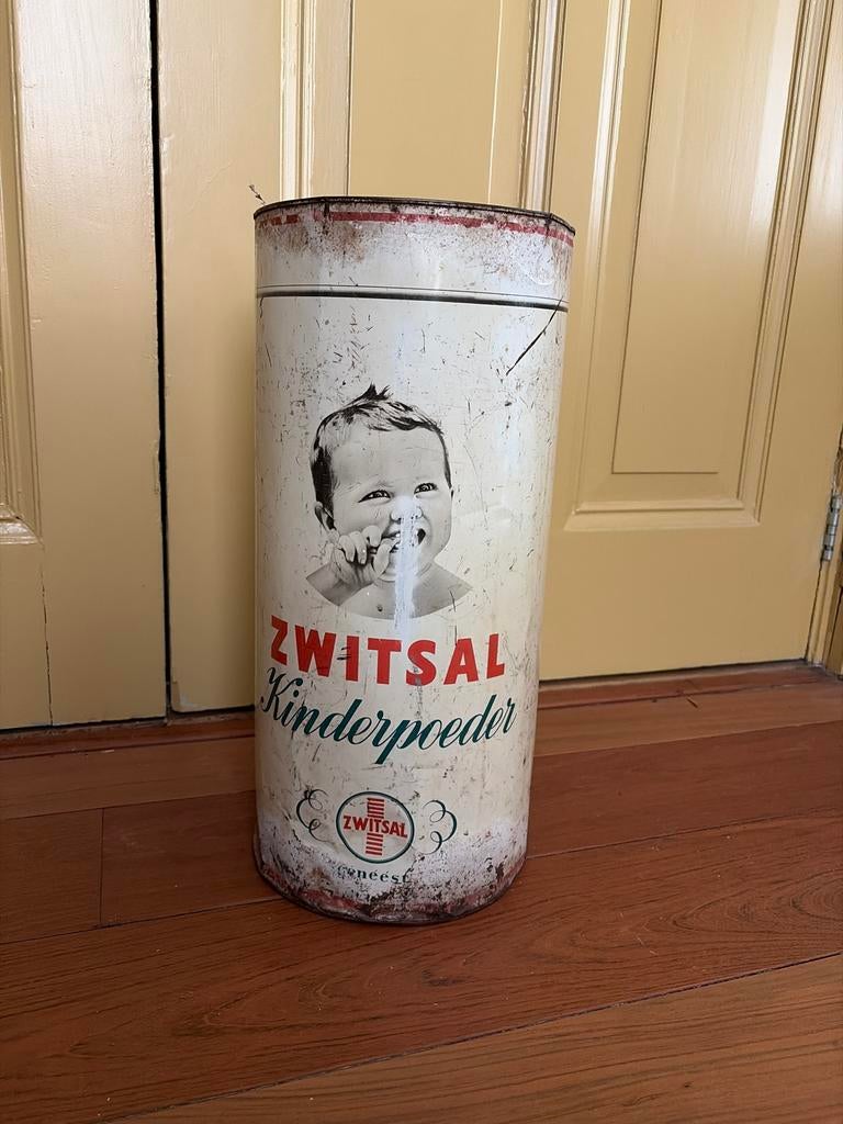 Zeldzame  grote vintage Zwitsal blikken opbergton - 54 cm, Verzamelen, Ophalen, Gebruikt, Overige, Overige merken