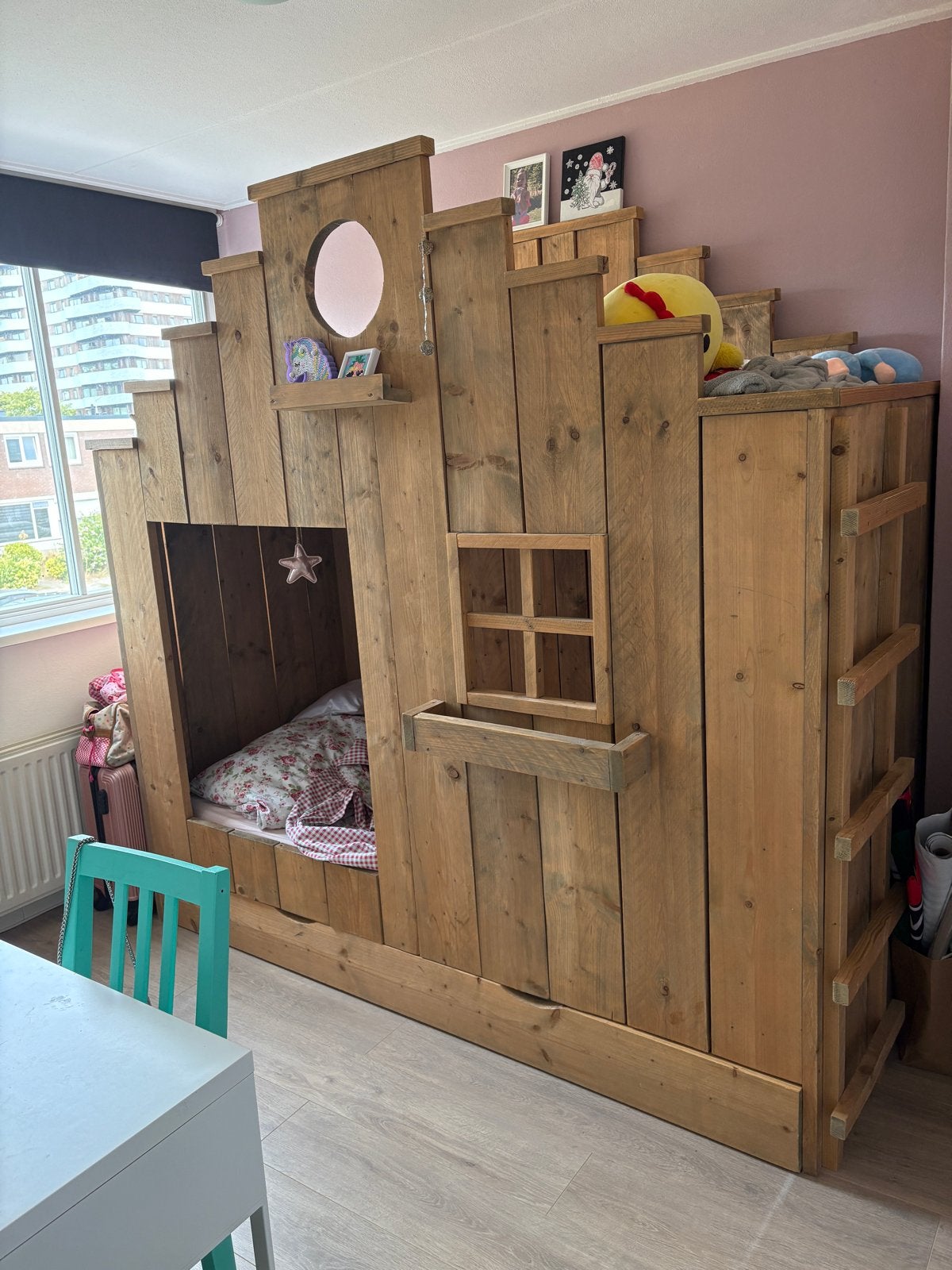 steigerhout stapelbed voor Kinderen, Ophalen, 85 tot 100 cm, Gebruikt, Hoogslaper of Stapelbed