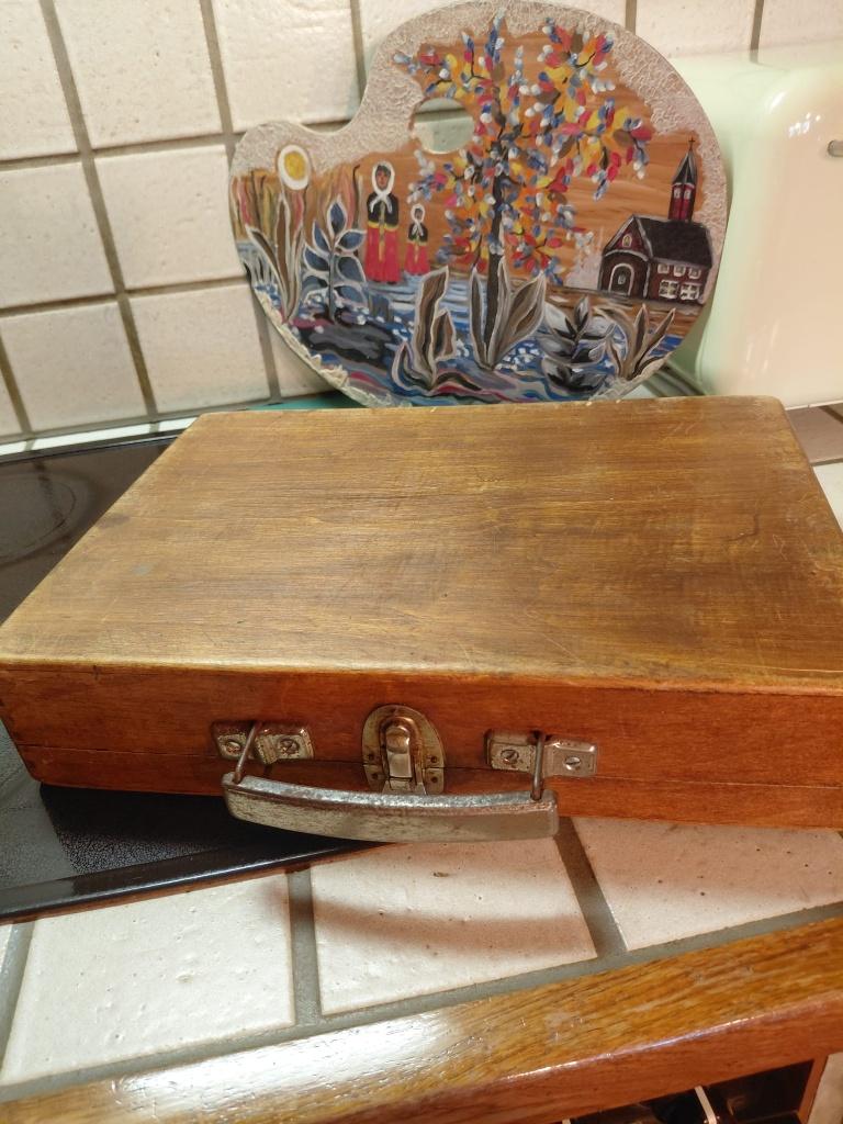 Houten schilderskist,-koffer, verfkist + palet, Antiek en Kunst, Ophalen of Verzenden