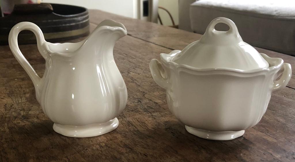 Wedgwood Queen’s Ware suiker- en melkstel, Ophalen of Verzenden, Zo goed als nieuw, Overige stijlen, Kop(pen) en/of Schotel(s)