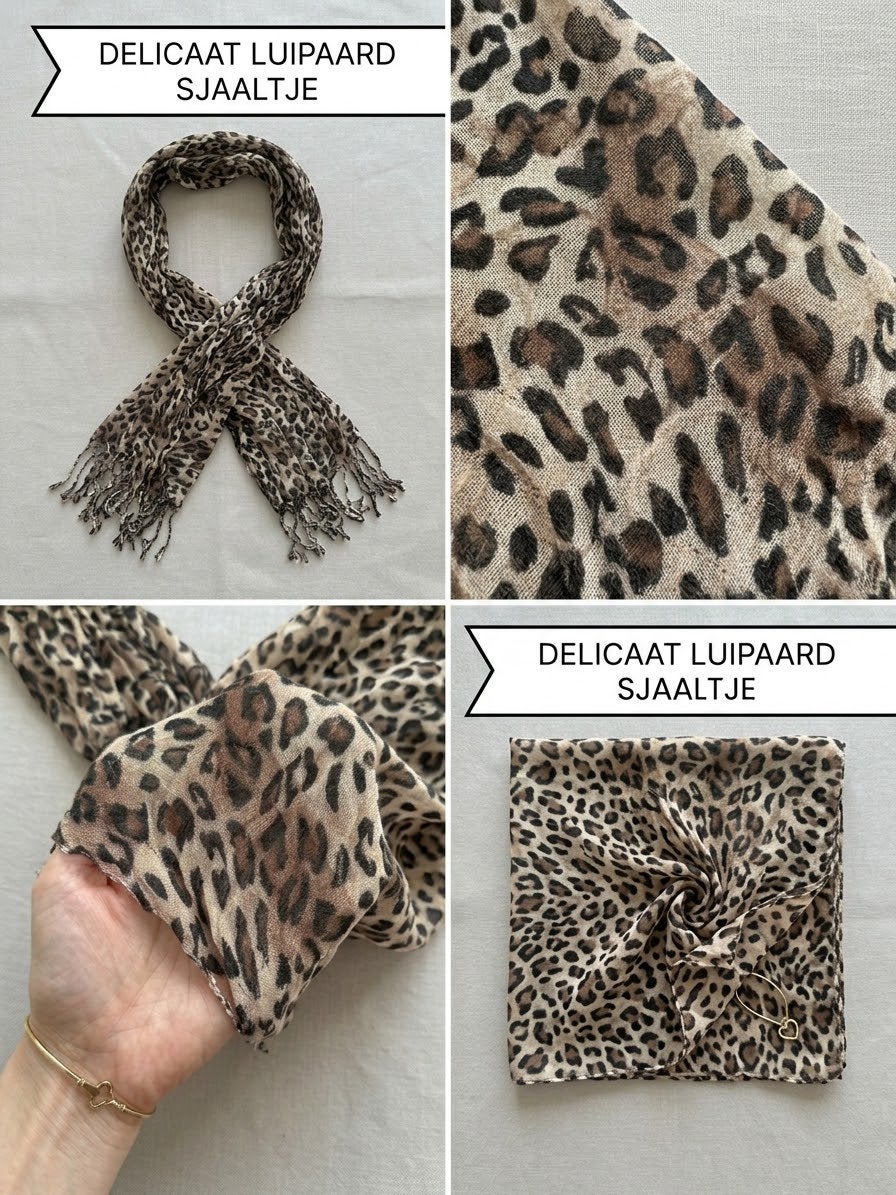 Bruine luipaardprint sjaal met speelse franjes, Kleding | Dames, Ophalen of Verzenden, Zo goed als nieuw
