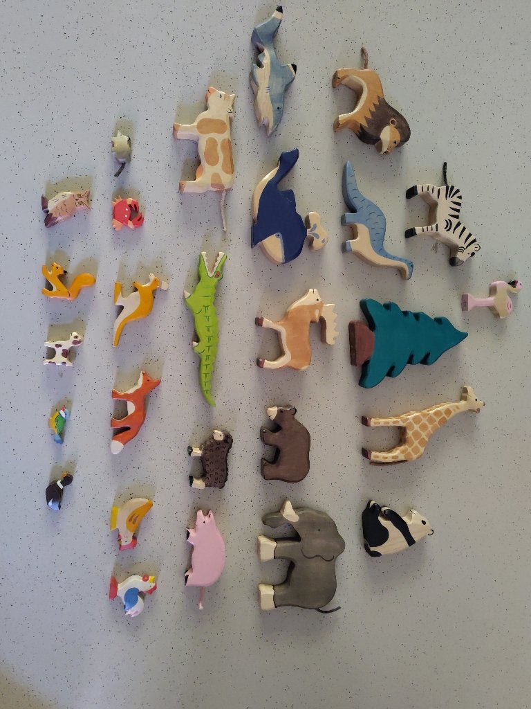 Grote set Holztiger houten figuren/dieren 27 stuks, Ophalen of Verzenden, Gebruikt, Overige typen