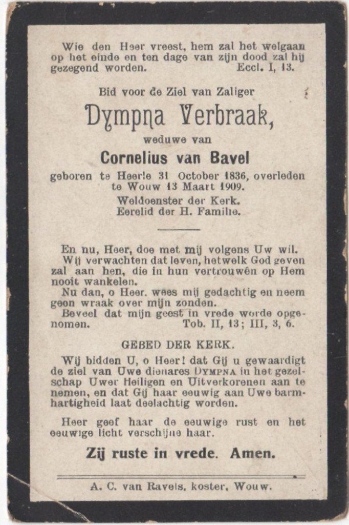 Dympna Verbraak 1836 Heerle + 1909 Wouw, 72 jaar oud, Ophalen of Verzenden