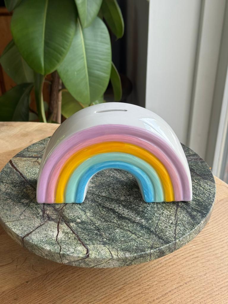 vintage regenboog spaarpot van keramiek, Ophalen of Verzenden, Nieuw, Steen, Aardewerk of Keramiek, Overige thema's