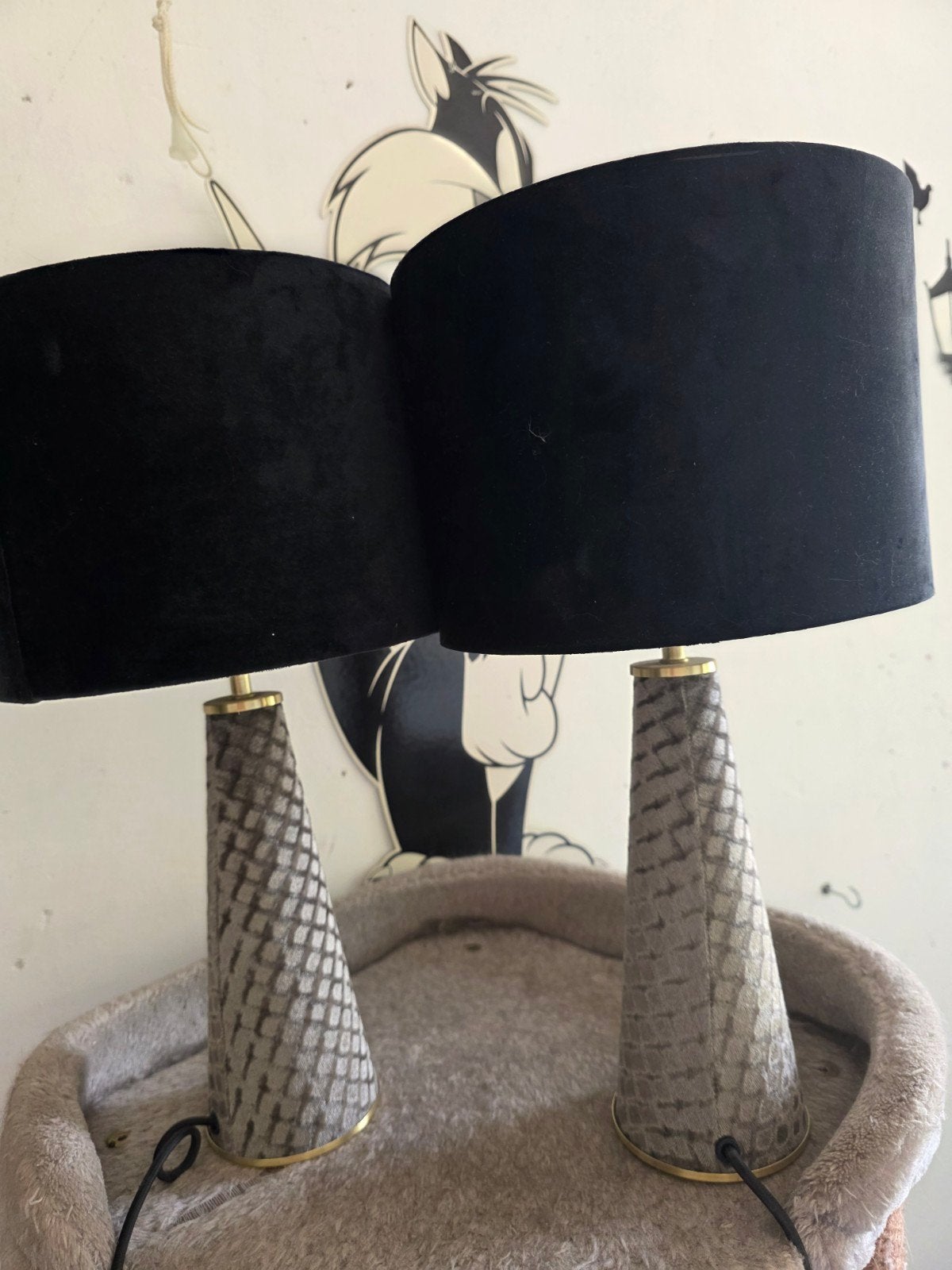 Set van 2 moderne tafellampen met zwarte kap, Overige merken, Meerkleurig, Met kap, Modern
