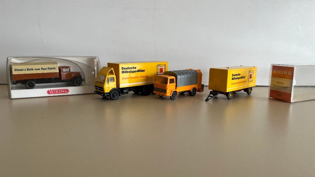 4x Wiking Herpa Mercedes Vrachtwagen Aanhanger, Hobby en Vrije tijd, Ophalen of Verzenden, Zo goed als nieuw, Bus of Vrachtwagen