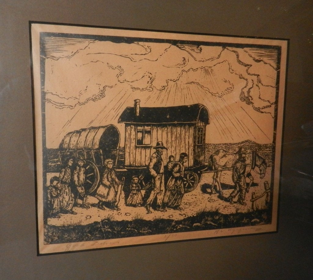 Linosnede Goud Delvers H. van Wijngaarden hxb: 25,9x32,3 cm., Antiek en Kunst, Kunst | Litho's en Zeefdrukken, Gelimiteerde oplage