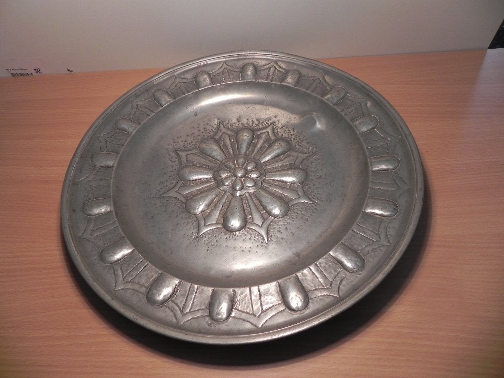 Tinnen wandbord, diam. 37 cm, oud, 1938, Ophalen of Verzenden