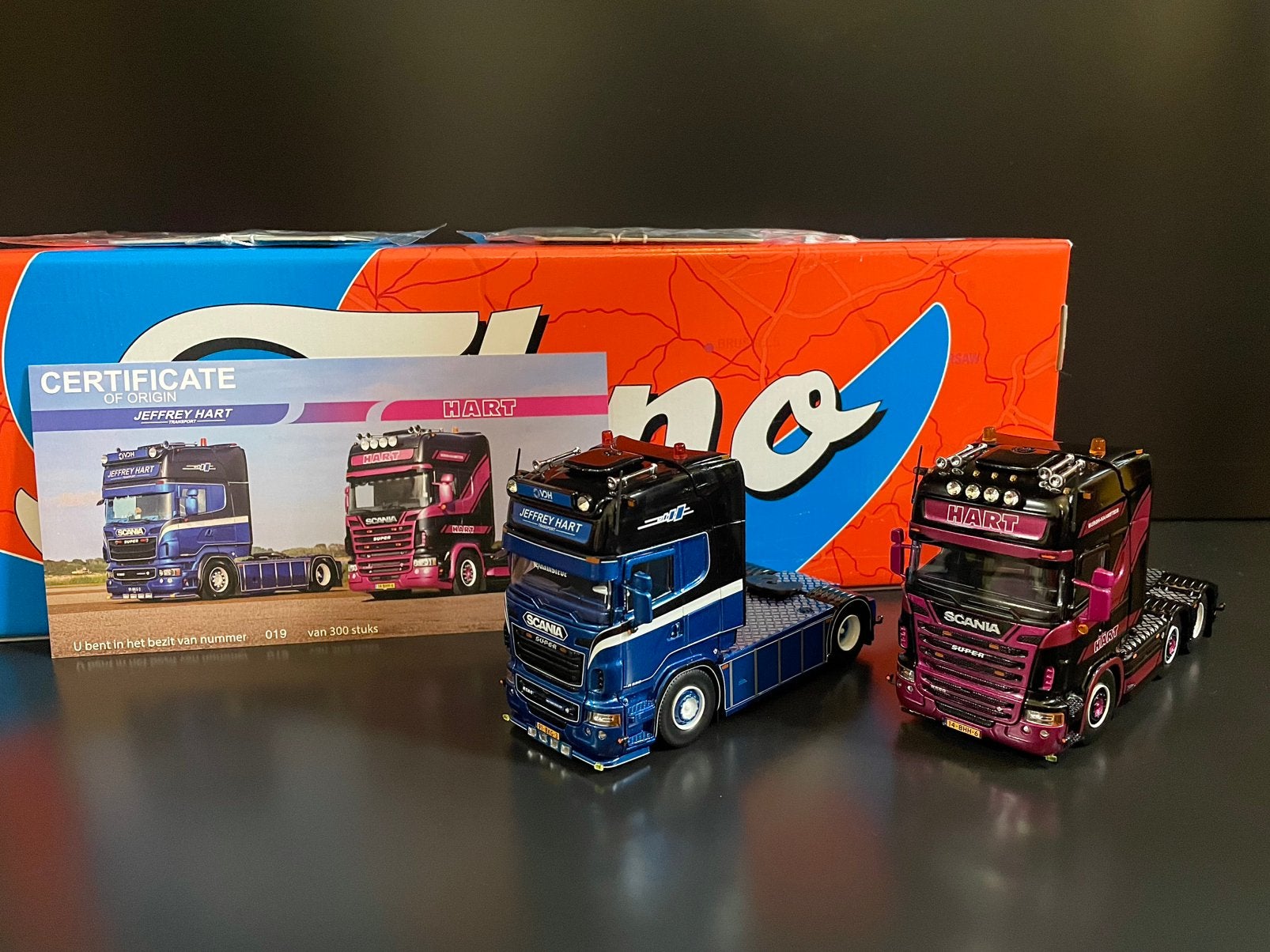 [Tekno] Scania Jeffrey Hart & Hart Transport Set, Verzenden, Zo goed als nieuw, Bus of Vrachtwagen, Tekno