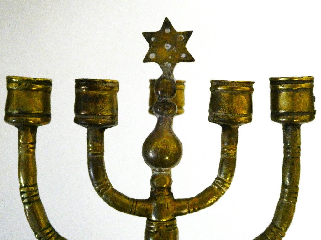 9 Armige Joodse Chanoeka kandelaar met Davidster, Ophalen of Verzenden, Koper of Brons