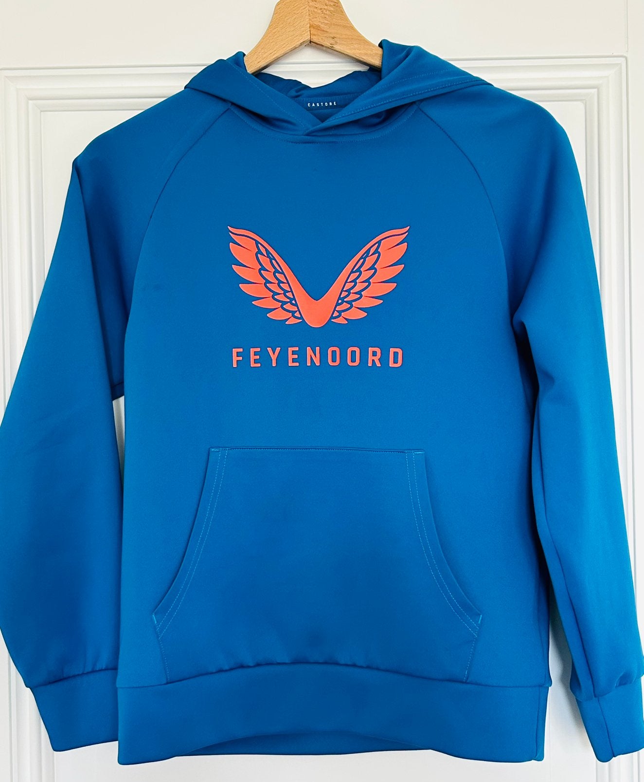 Schitterende fel blauwe hoody van Feyenoord mt 164, Ophalen of Verzenden, Zo goed als nieuw, Jongen, Jas