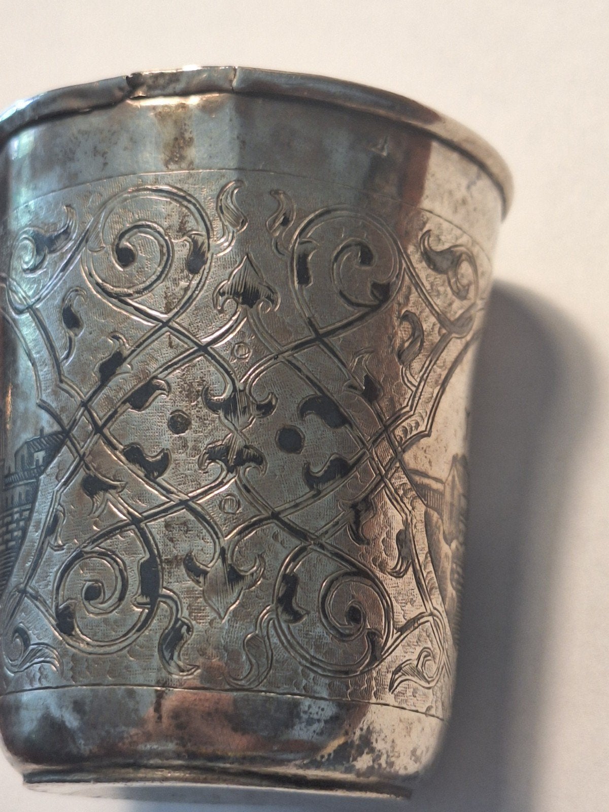 Vodka beker zilver 1863 Niello werk, Antiek en Kunst, Antiek | Goud en Zilver, Ophalen of Verzenden, Zilver