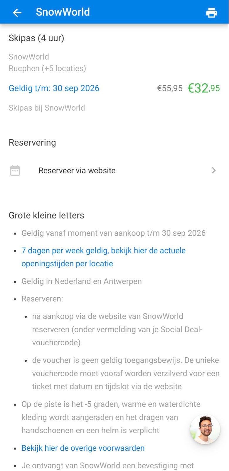 4 uur snowworld ski pas, social deal, Tickets en Kaartjes, Eén persoon, Overige soorten