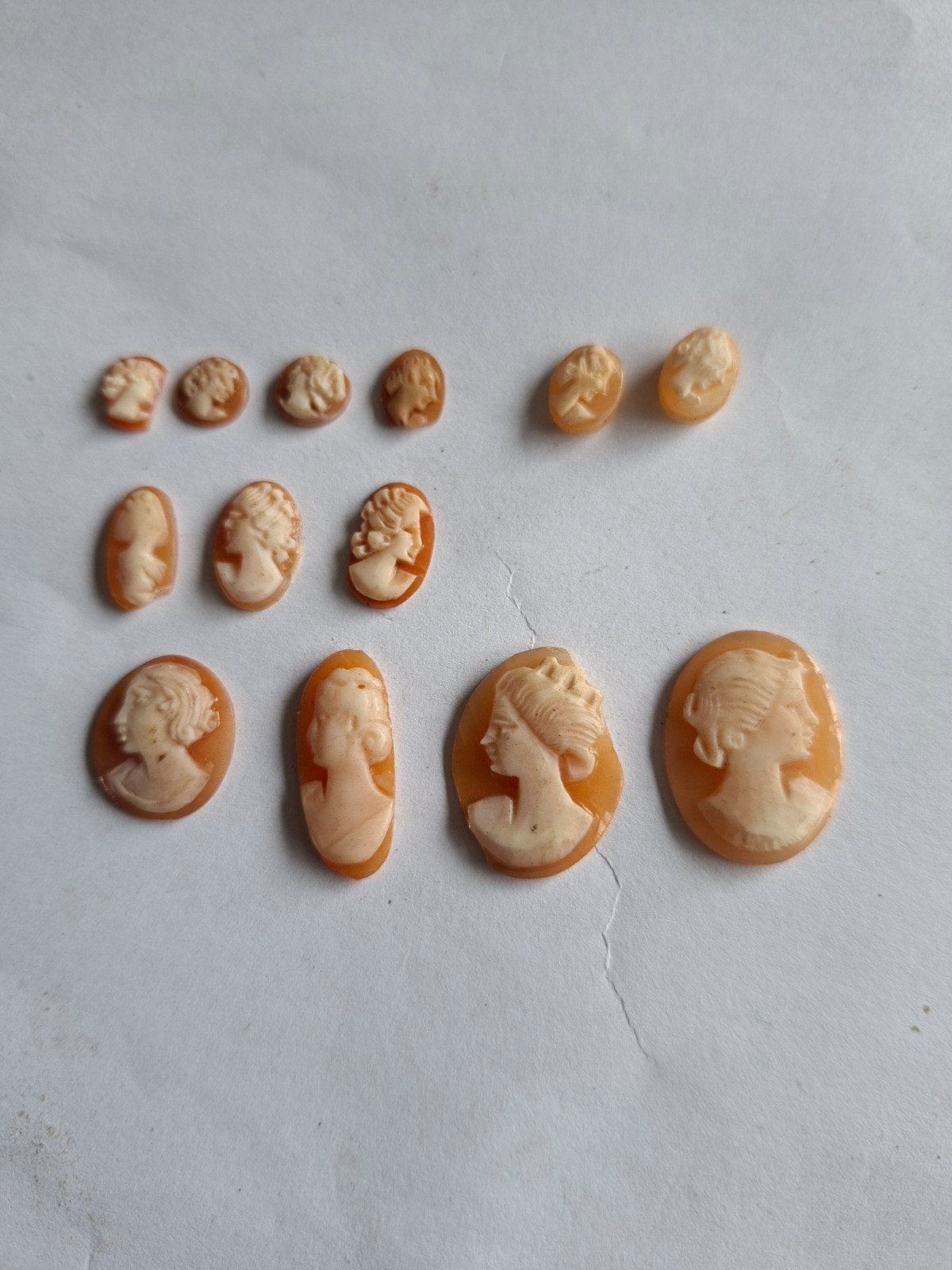 Partij van 12 echte schelpen cameeën – Handgesneden miniatur, Sieraden, Tassen en Uiterlijk, Antieke sieraden, Ophalen, Overige materialen