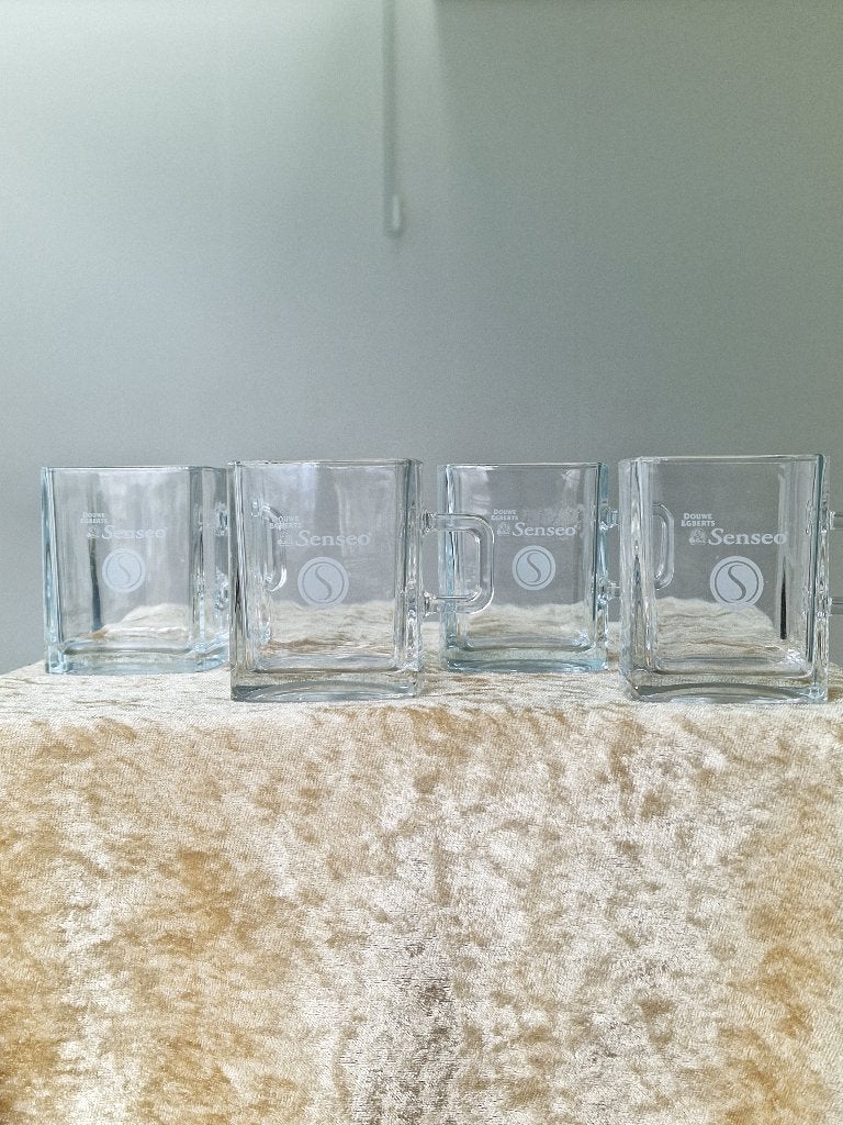 4x Senseo Glazen Koffiemokken Vierkant Origineel, Glas of Glazen, Ophalen of Verzenden, Overige stijlen, Glas