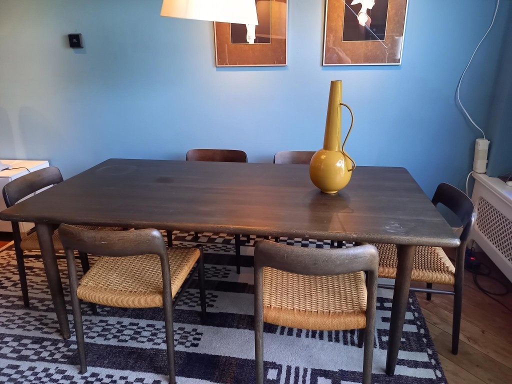 Niels Otto Møller: Eettafel met uitschuifblad en 6 stoelen., Ophalen, Gebruikt, 50 tot 100 cm, Vijf personen of meer