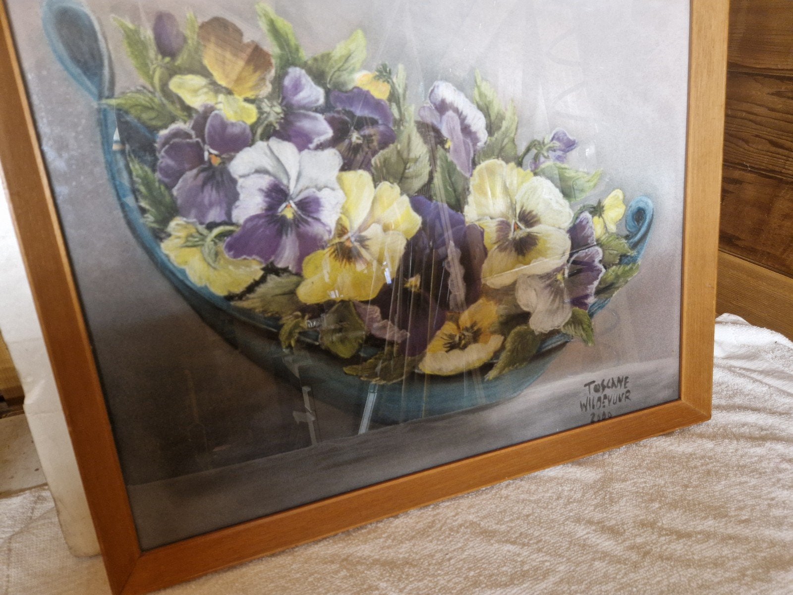 Wilde viooltjes in mand - Toscane, Maya Wildevuur 2000, Antiek en Kunst, Realistisch, Gesigneerd, Ophalen, Bloemen