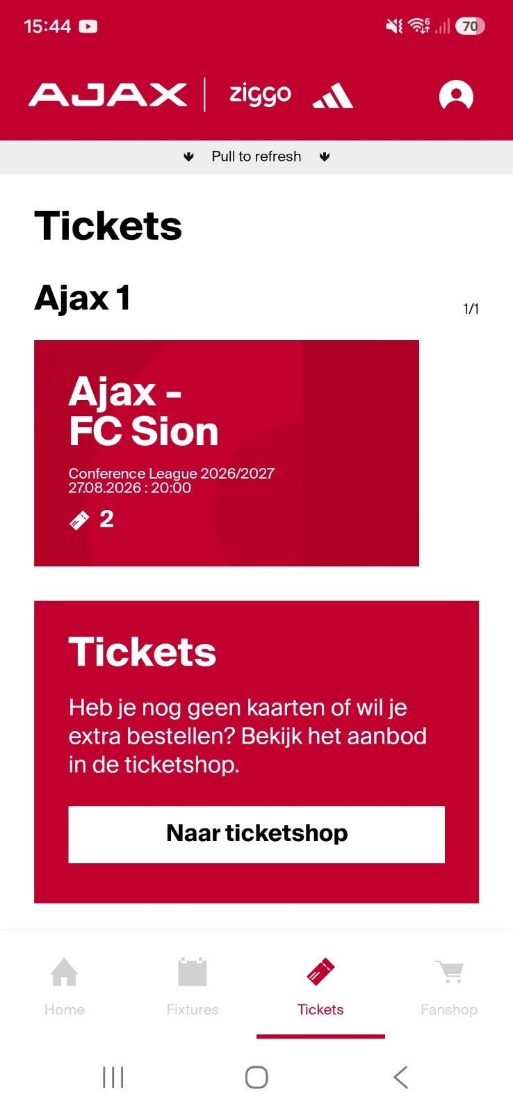 Ajax vs Sion vak 117 2 tickets naast elkaar, Twee personen
