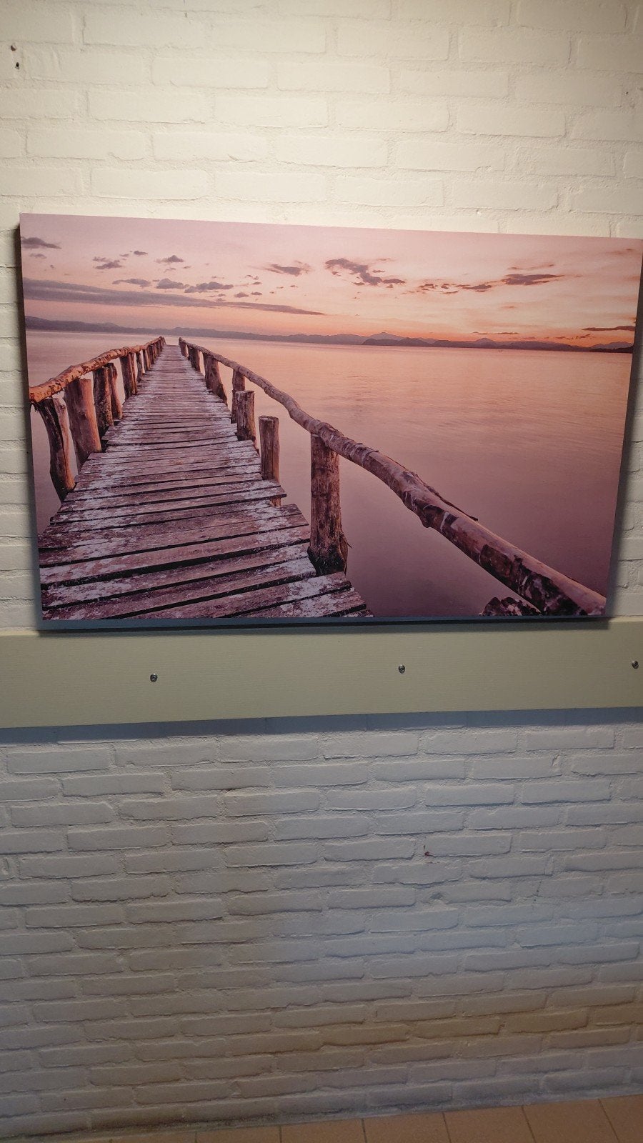 Schilderij zonsondergang met steiger, Ophalen, 50 – 75, Zo goed als nieuw, Schilderij