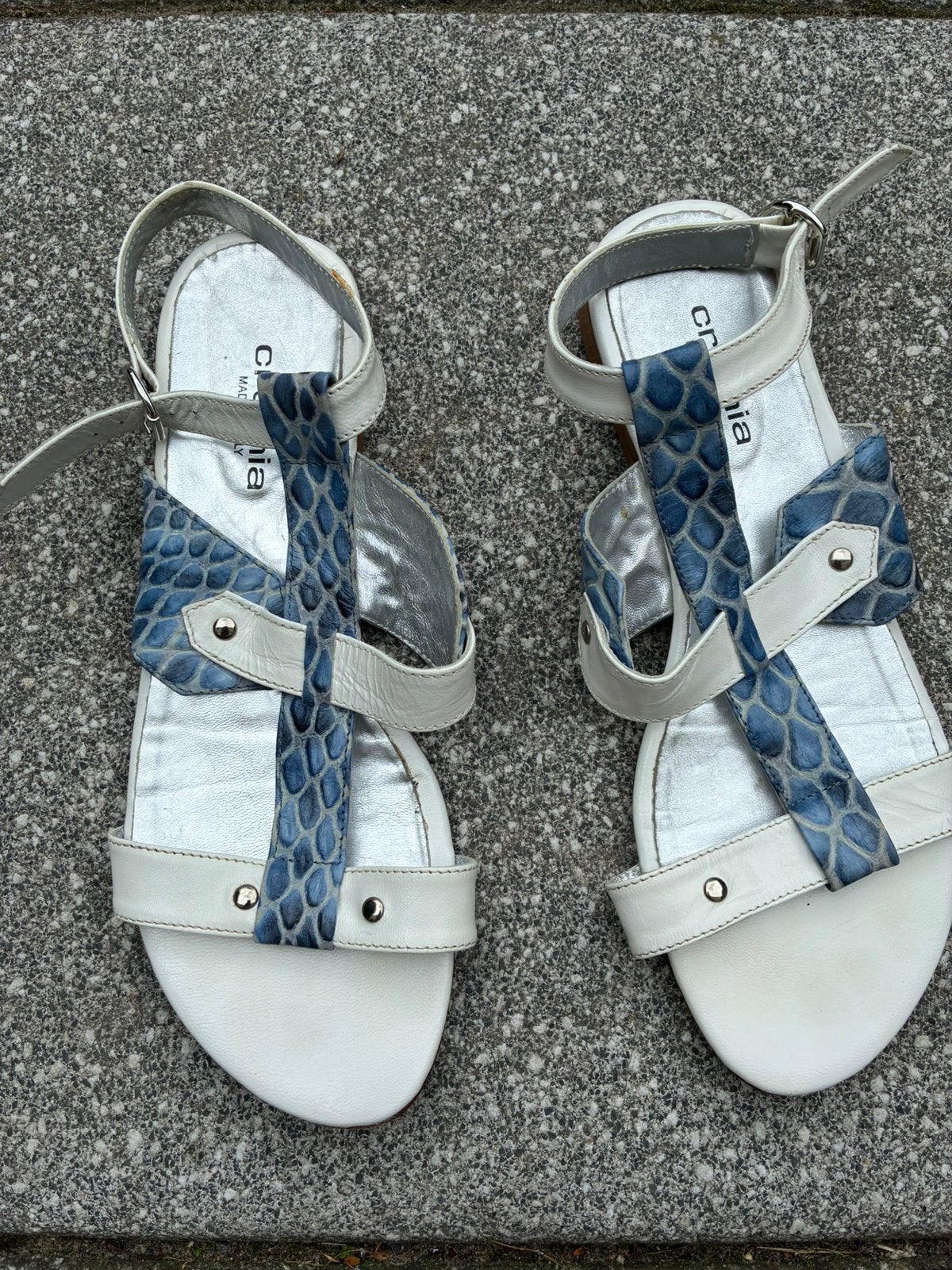 Italiaans design merk Cromia zomerschoen maat 40 wit/blauw, Wit, Gedragen, Sandalen of Muiltjes, Ophalen of Verzenden