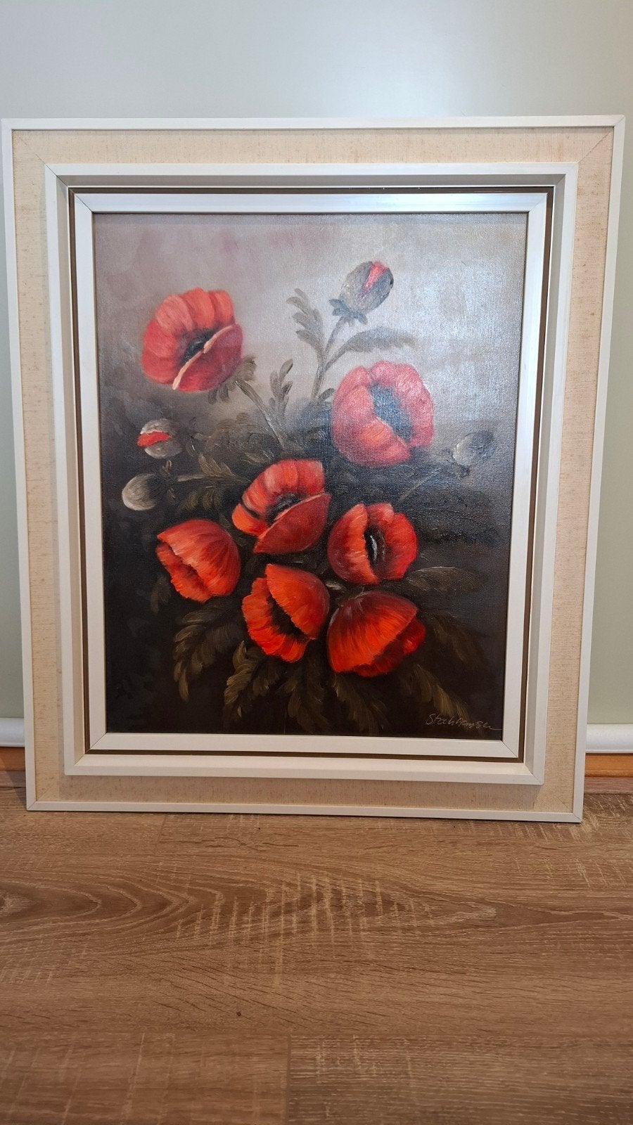 Klassiek olieverfschilderij Klaprozen gesigneerd Stahlhansen, Doek, Olieverf, Klassiek, Ingelijst