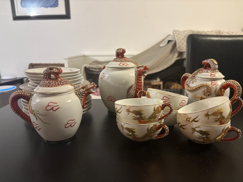 Vintage Chinees Draken Servies - Theepot, Kopjes, Schotels, Antiek en Kunst, Antiek | Servies compleet, Ophalen