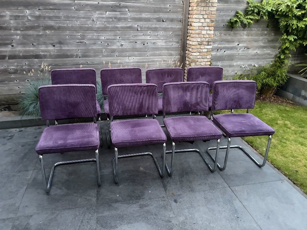🪑💜 8 Paarse Zuiver Ridge Rib Ribstof stoelen, Ophalen, Gebruikt, Grijs, Eén