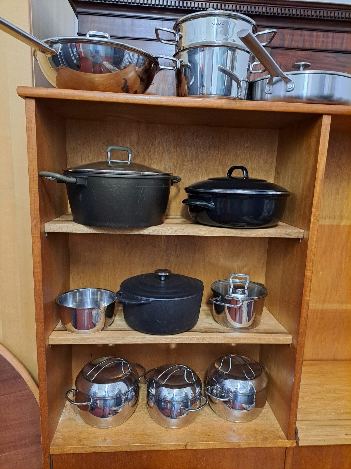 pannen en messenset, Ophalen, Gietijzer, Zo goed als nieuw, Fissler