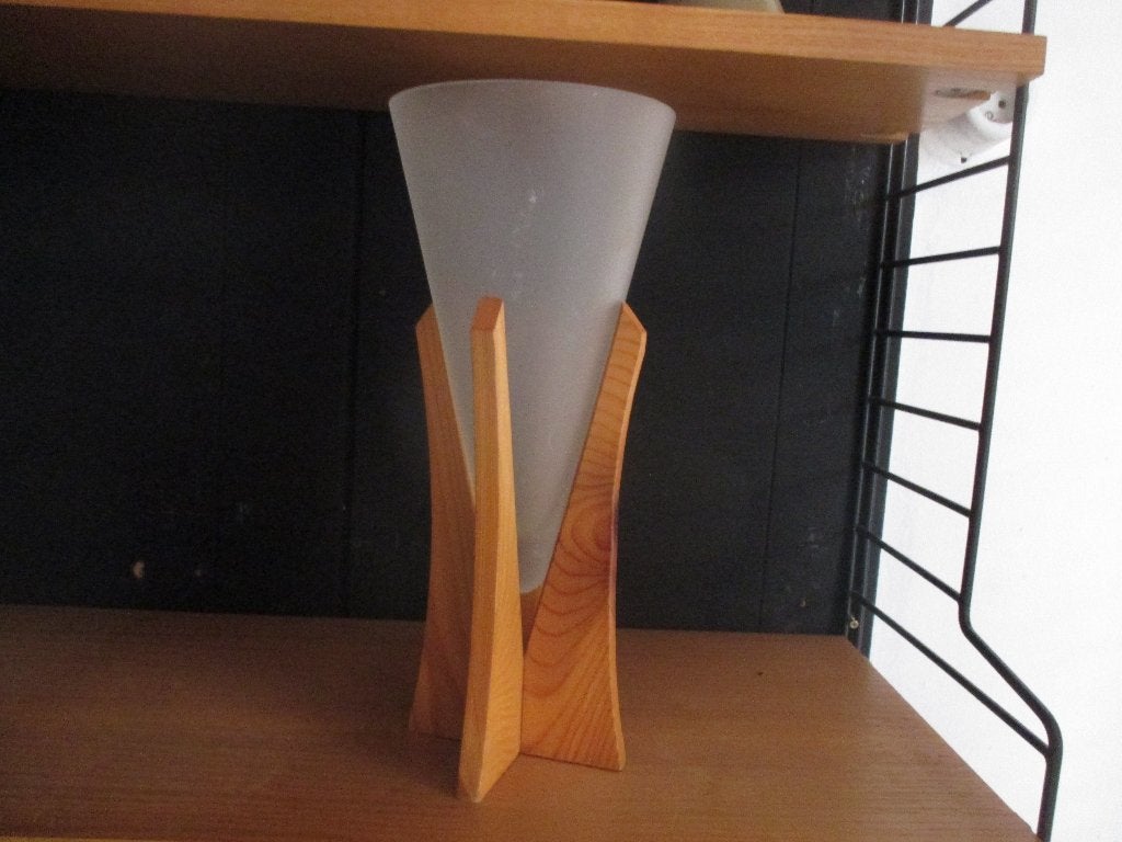 vaas jaren 90 design Studio van Eldik glas hout retro, Huis en Inrichting, Gebruikt, Overige kleuren, ?, Glas