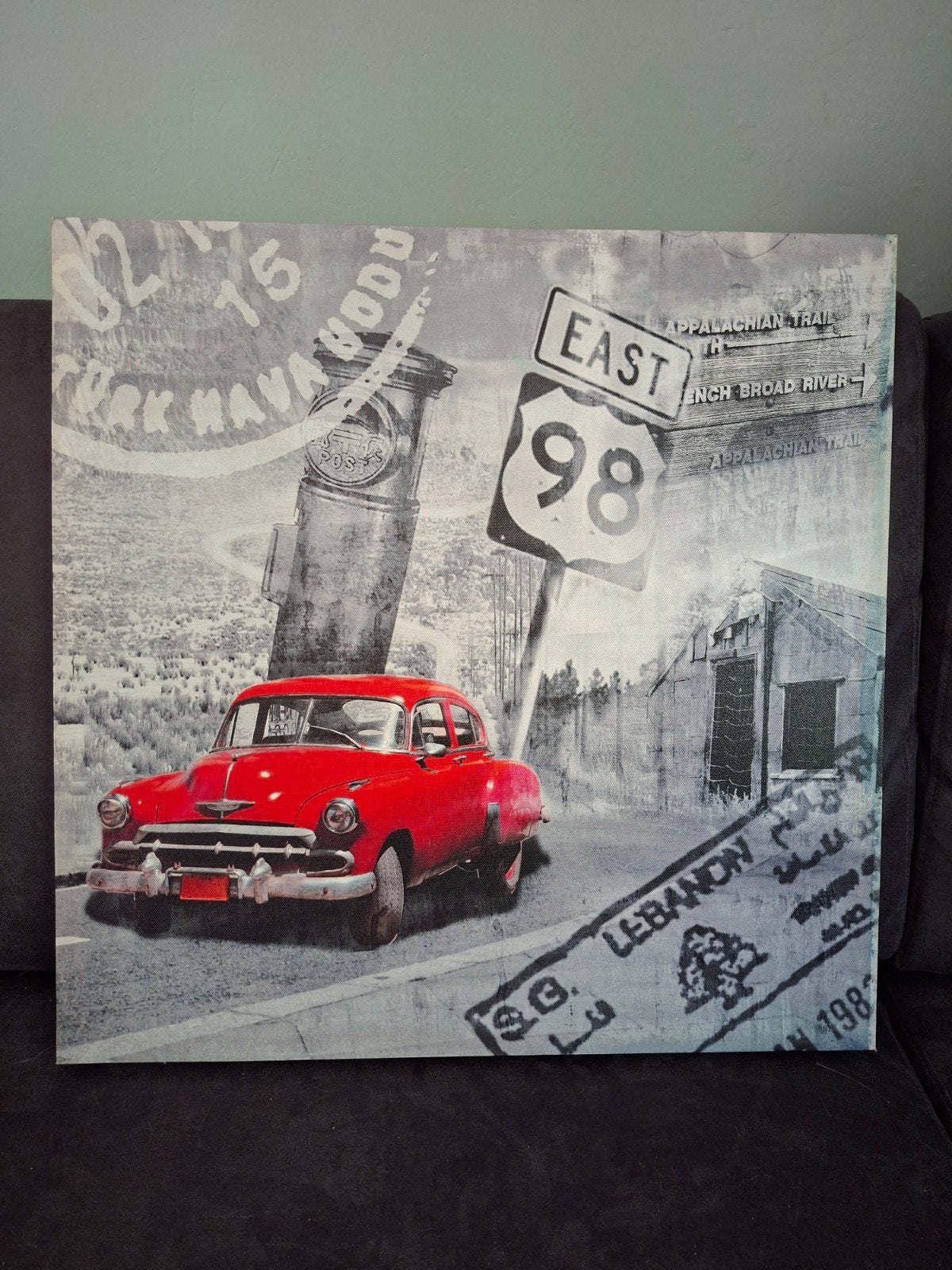 Canvas Schilderij Rode Oldtimer Auto (50x50cm), Ophalen, 50 – 75, Gebruikt, Schilderij