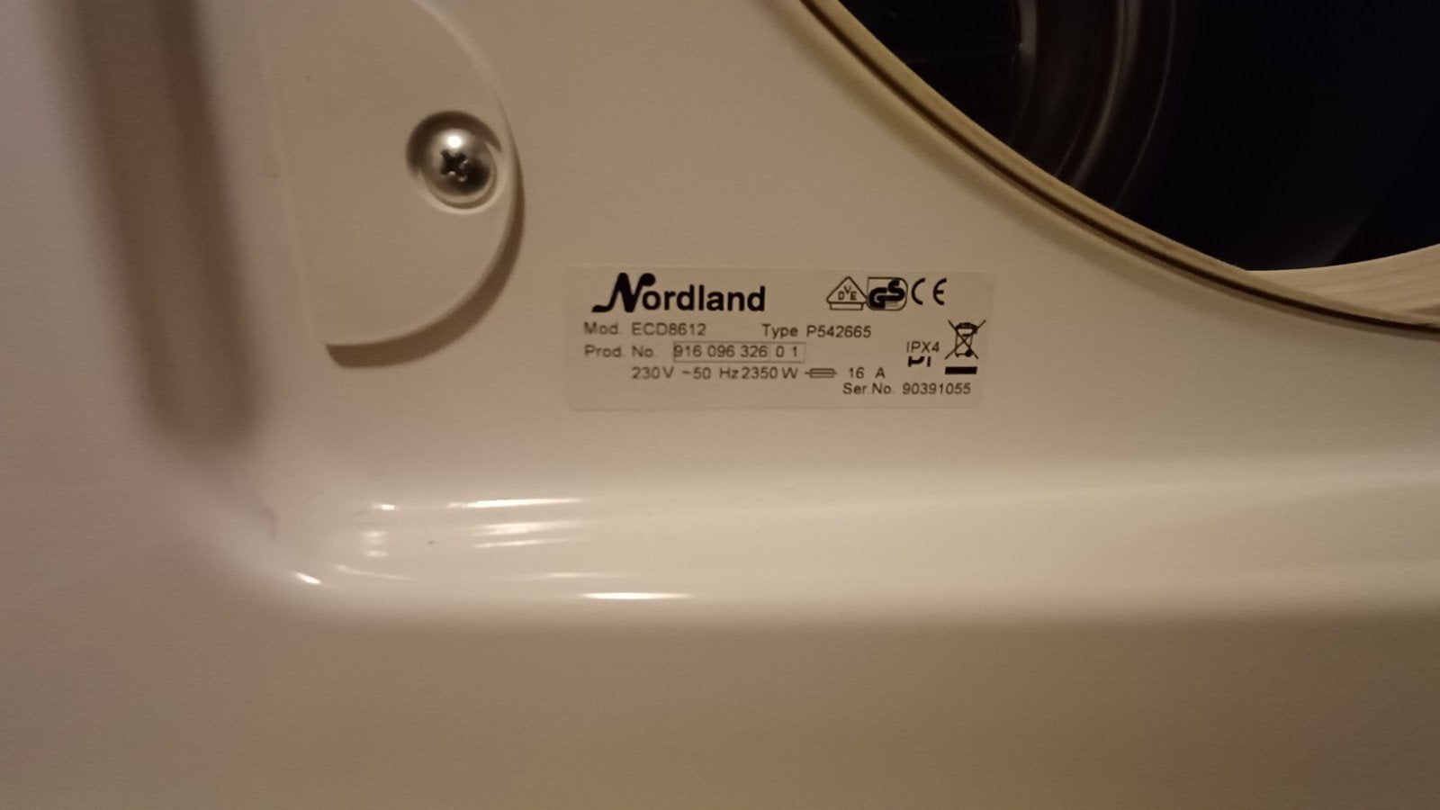 prima Nordland droogtrommel, Ophalen, 6 tot 8 kg, Gebruikt, Voorlader