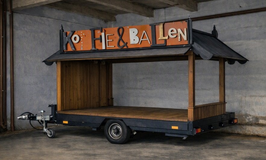 Houten foodtruck trailer – mobiele bar, koffiebar of kraam, Ophalen, Zo goed als nieuw
