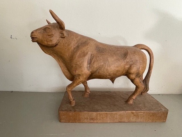 Mooi oud houten beeld Stier Taurus. Houten stier / rund., Ophalen, Houtsnijwerk, Minder dan 20 cm, Handgemaakt