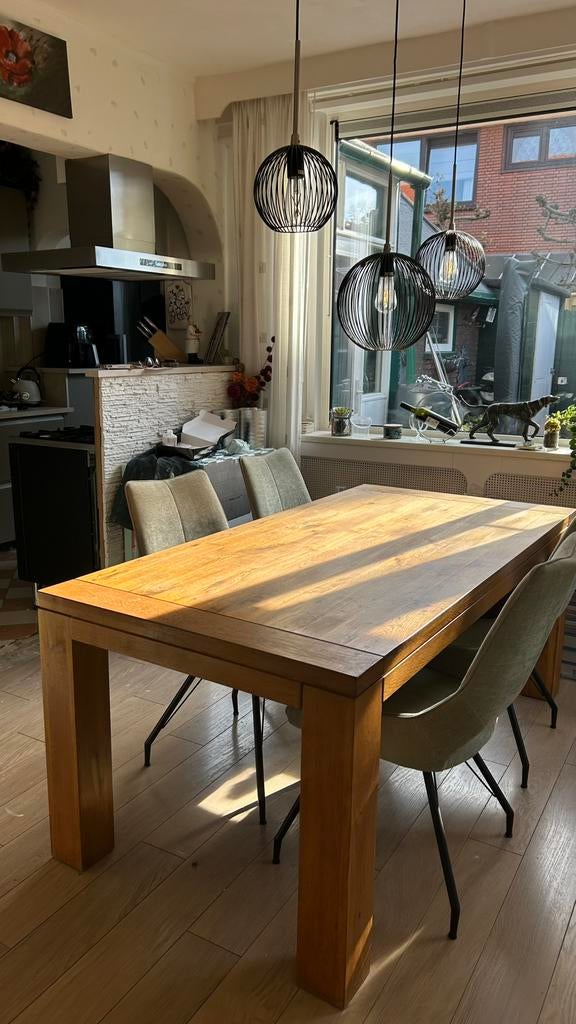 Houten eettafel, Huis en Inrichting, Tafels | Eettafels, Ophalen, Eikenhout, 50 tot 100 cm, Zo goed als nieuw