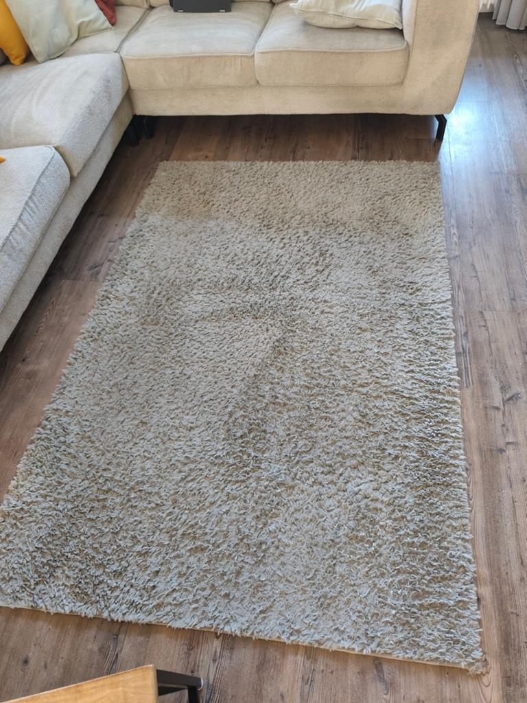 Zacht lichtgroen/beige vloerkleed, Ophalen, Gebruikt, 100 tot 150 cm, Beige