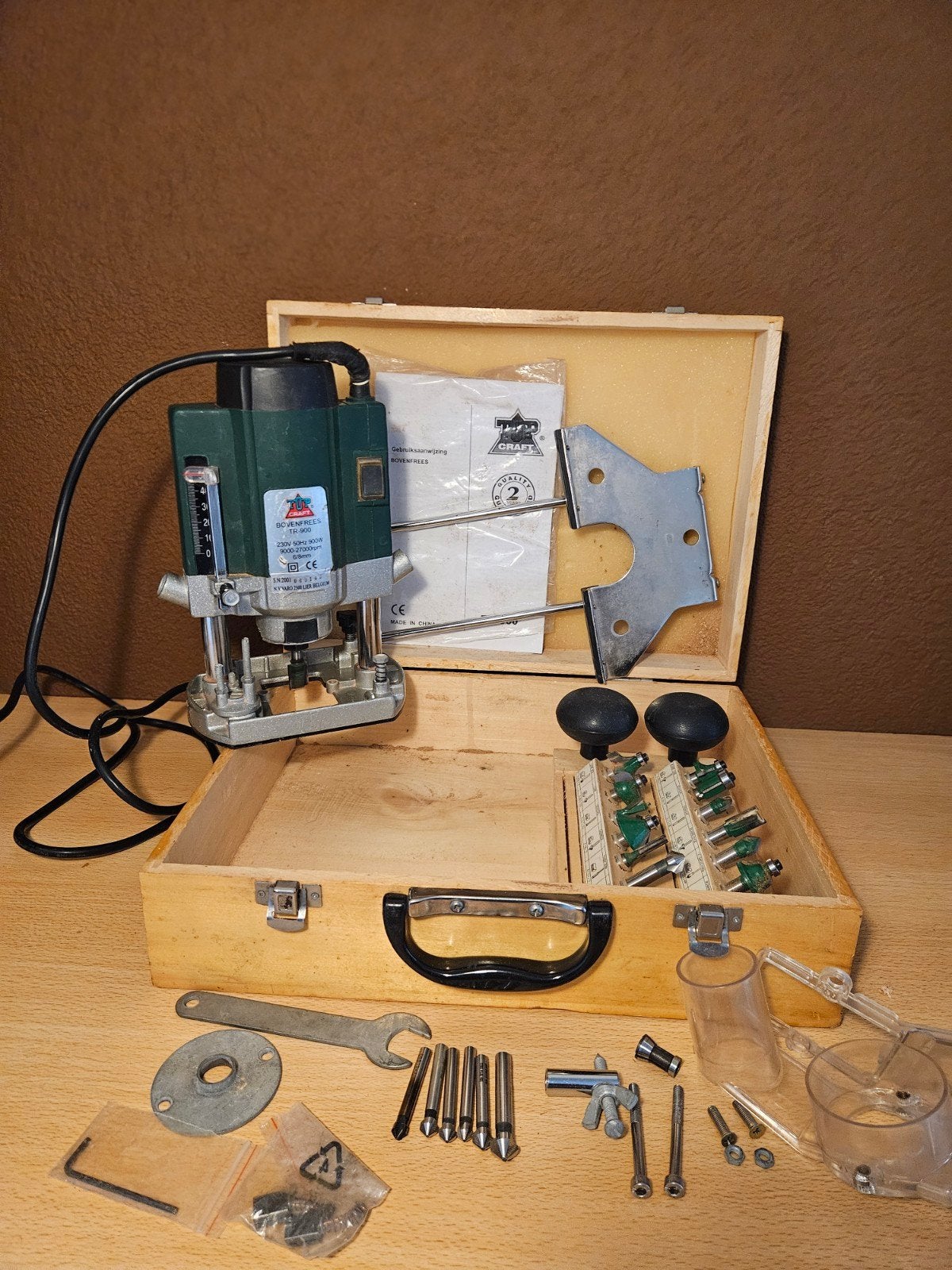 Top Craft Bovenfrees TR-900 met accessoires en koffer v hout, Gebruikt, Ophalen of Verzenden, Bovenfrees, Top Craft