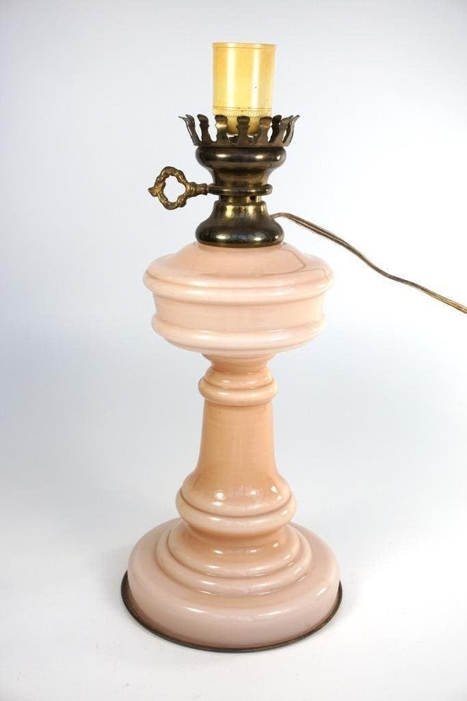 Antiek roze glazen olielamp, Ophalen of Verzenden