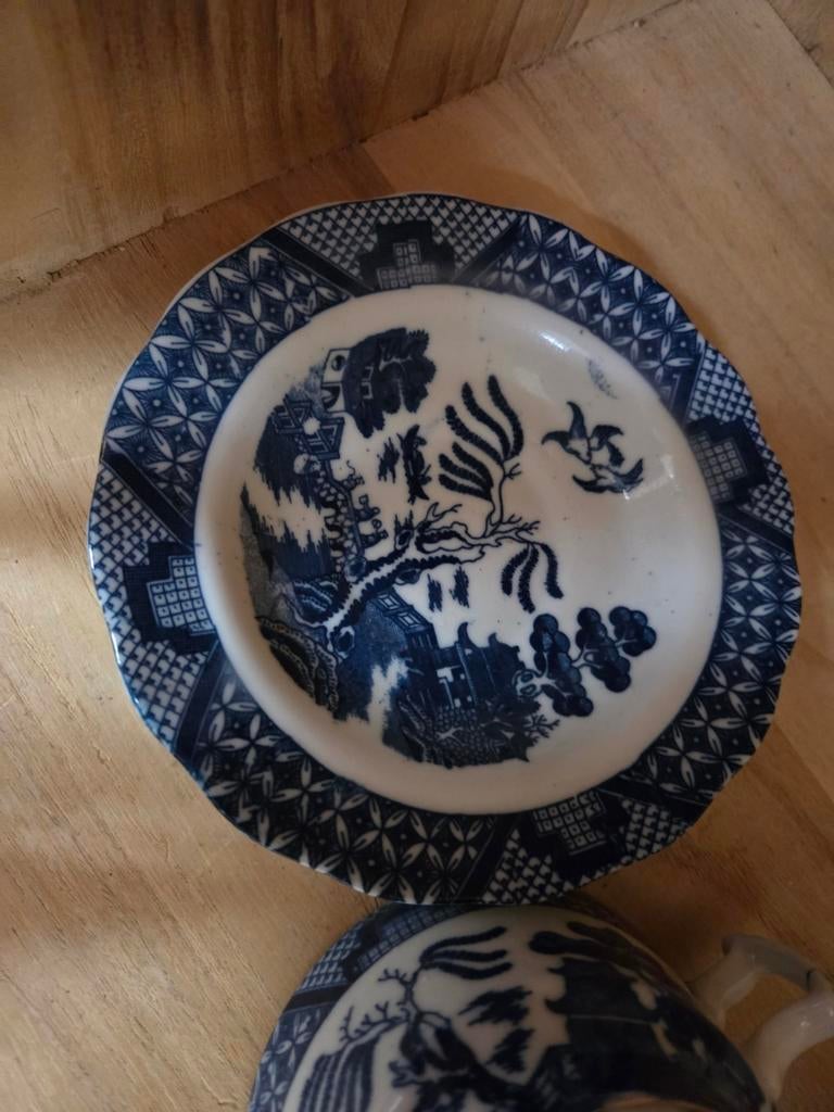 Blauw-wit kop en schotel met patroon, Ophalen of Verzenden