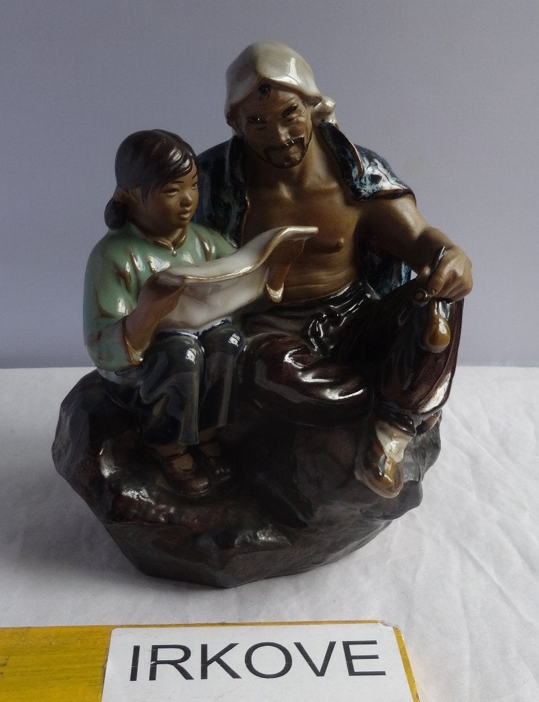 MUDMAN SHIWAN CHINEES BEELD * VADER EN DOCHTER * Fraai! *, Groep mensen, Minder dan 20 cm, Verzenden, Steen of Keramiek