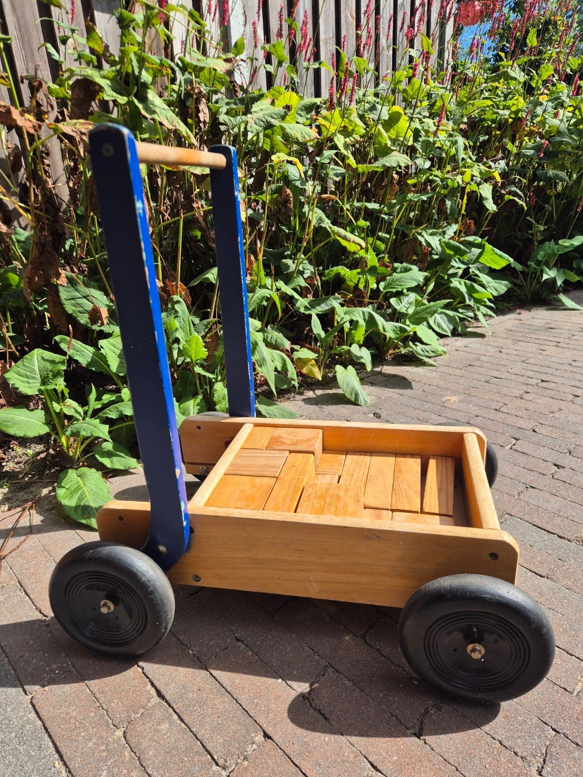 Houten loopwagen met blokken - buiten gebruikt, Ophalen, Gebruikt, Overige typen, Met wieltjes