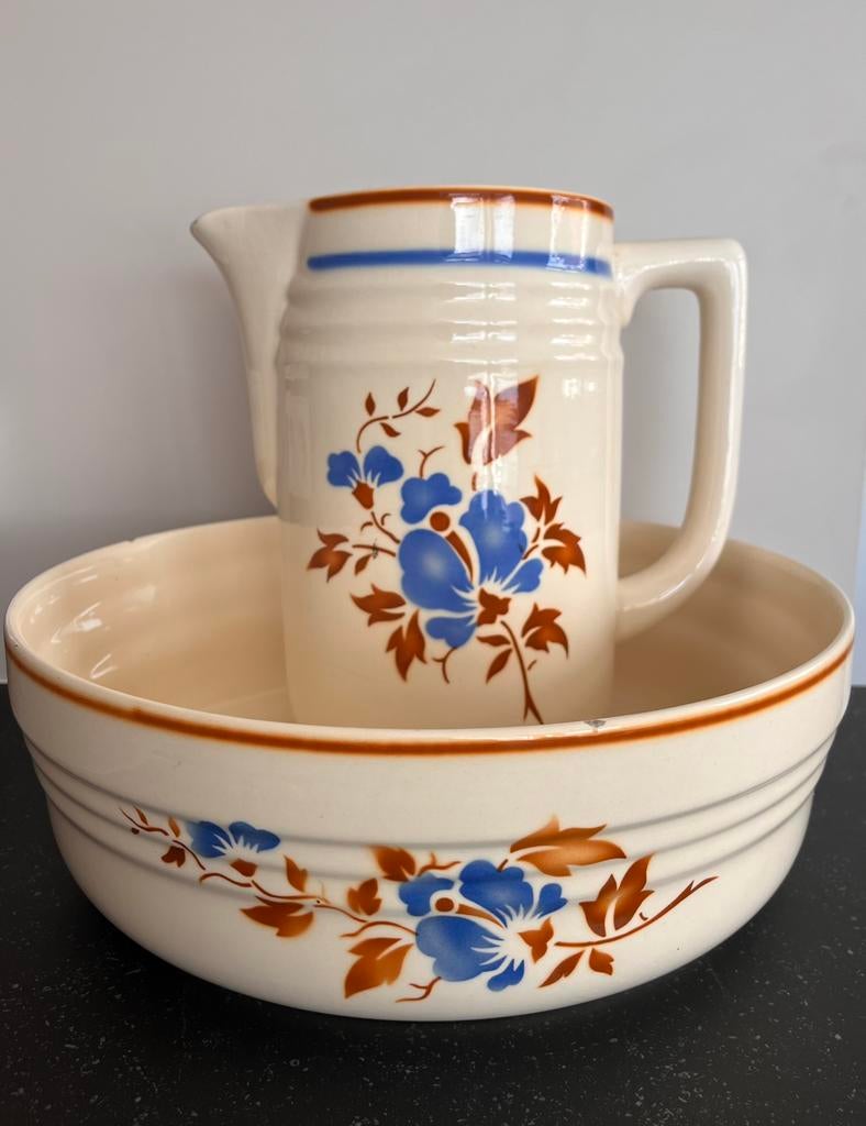 Prachtig gekleurd lampetstel met bloemen - Steingut Colditz, Antiek en Kunst, Antiek | Keramiek en Aardewerk, Ophalen of Verzenden