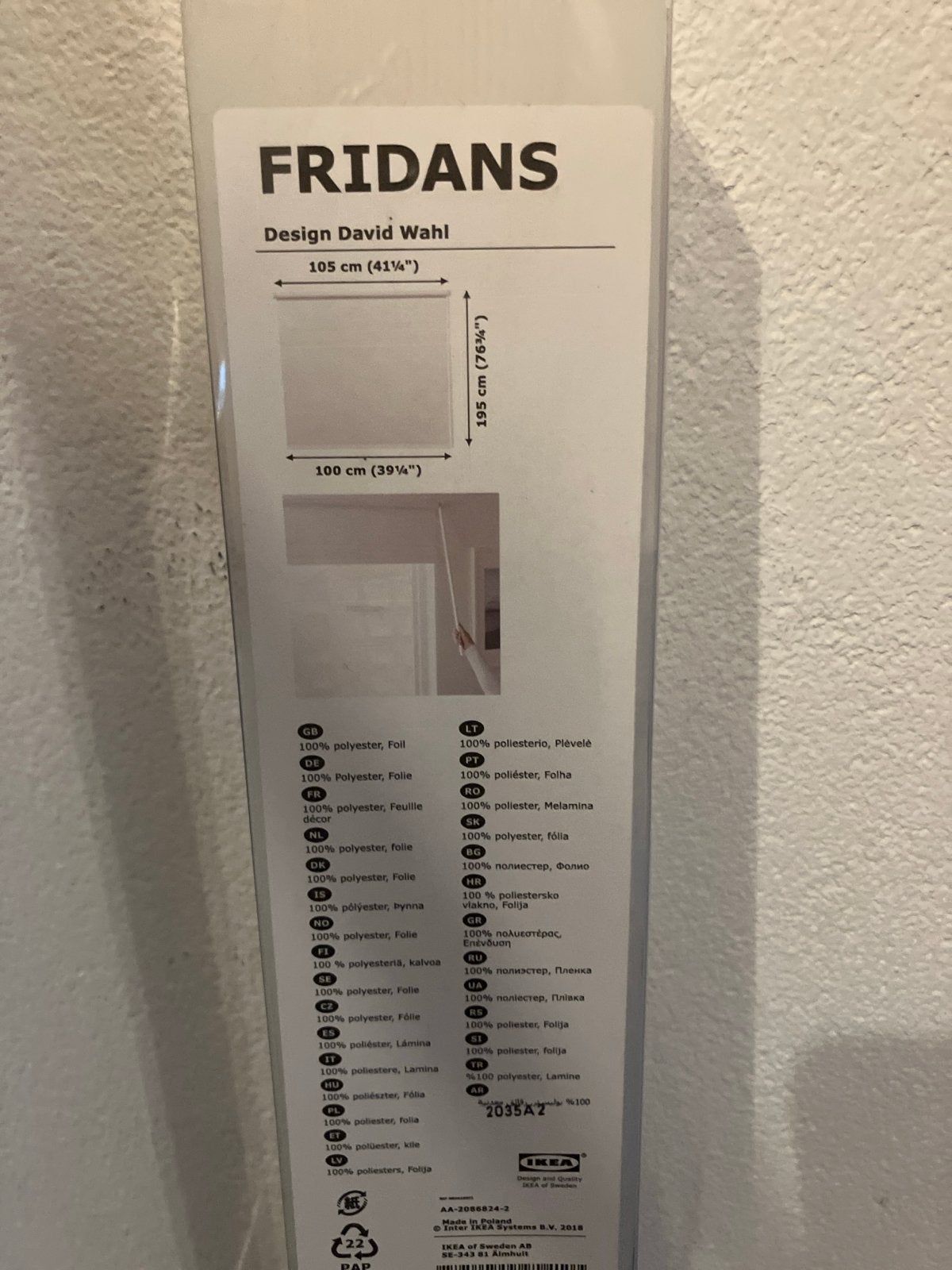 IKEA FRIDANS Rolgordijn 100x195 cm - Nieuw in verpakking, Ophalen, Verduisterend, Wit, Nieuw