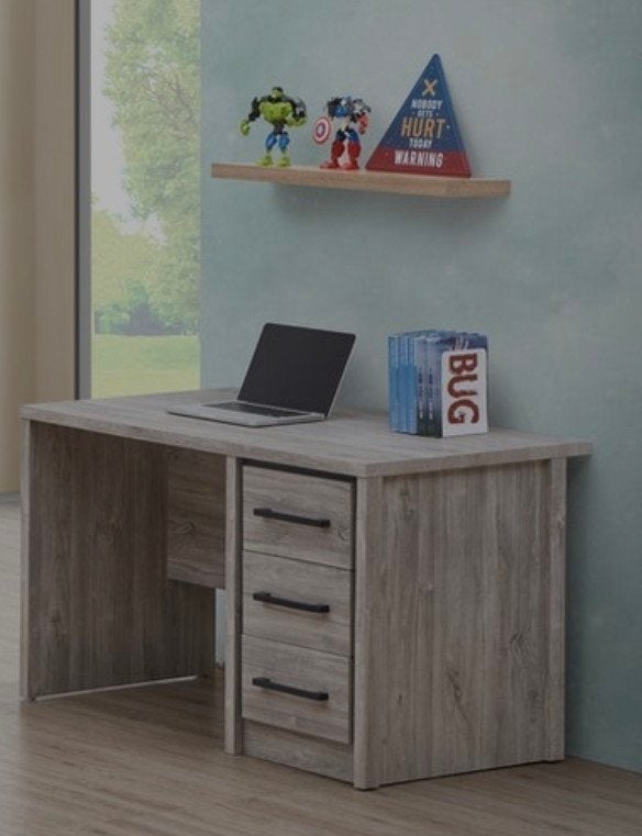 Modern bureau met 3 lades - Grey old oak look, Ophalen, Met lades, Gebruikt, Spaanplaat of MDF