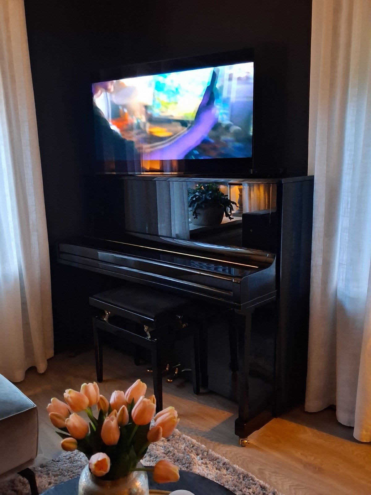 Schumer Piano Zwart Hoogglans met Pianobank, Muziek en Instrumenten, Ophalen, Zwart, Zo goed als nieuw, Piano