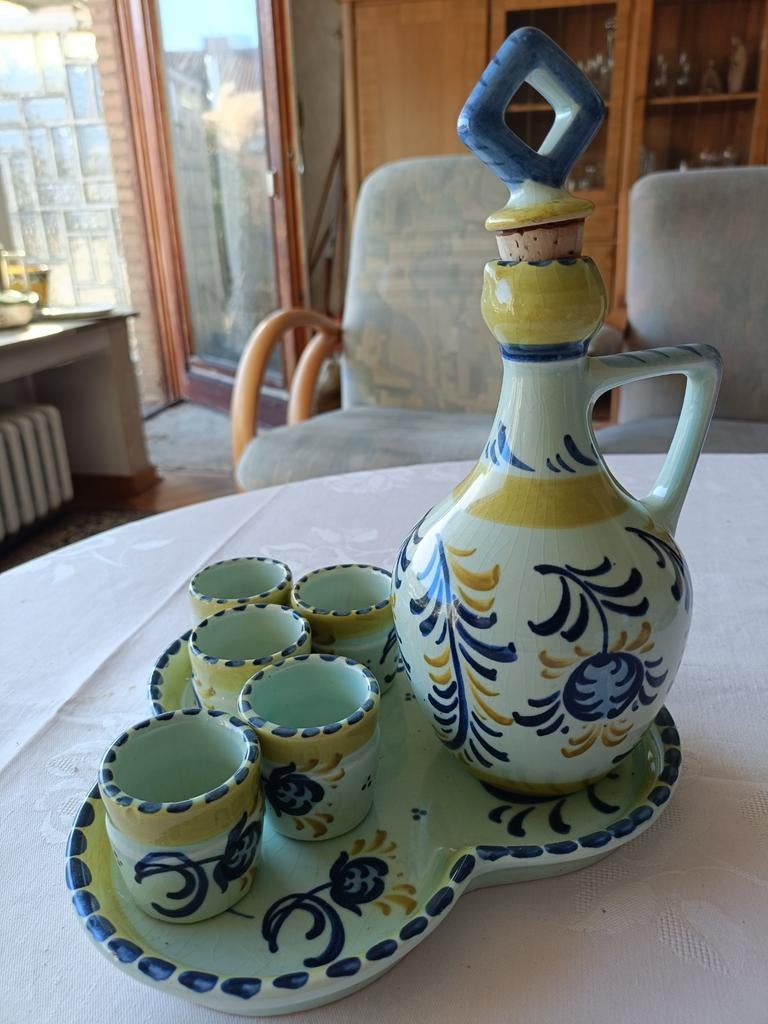 Vintage Georg Schmider Zell Blau-Gelb Likeurset, Ophalen