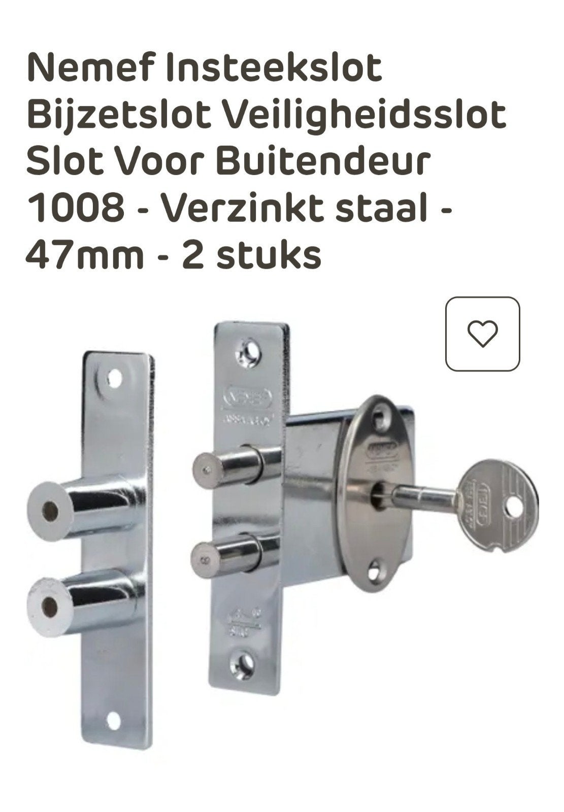 Nemef Insteekslot Bijzetslot Veiligheidsslot Buitendeur, Ophalen of Verzenden, Nieuw, Overige materialen, Slot