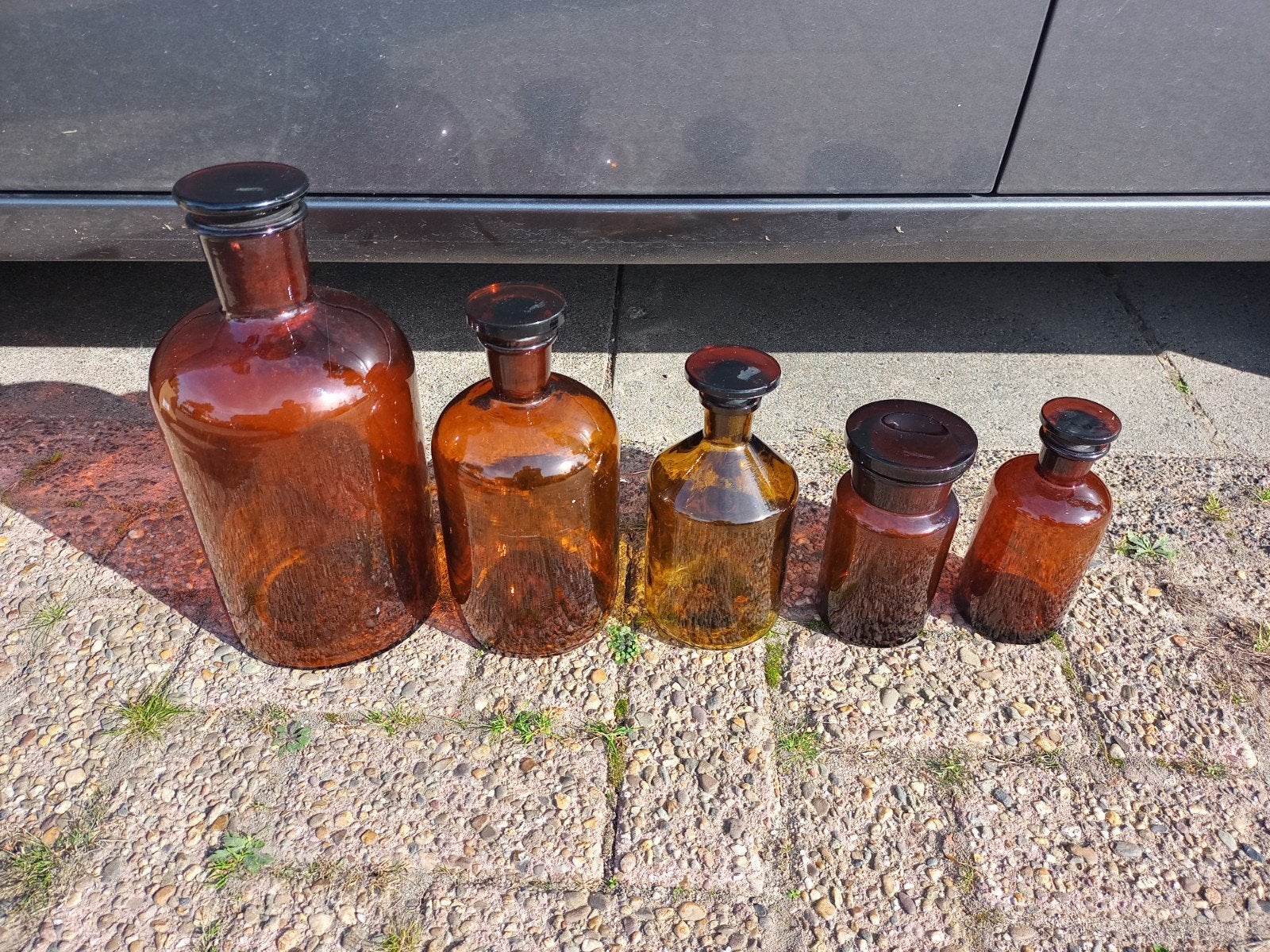Vijf vintage apothekers flessen, Antiek en Kunst, Ophalen