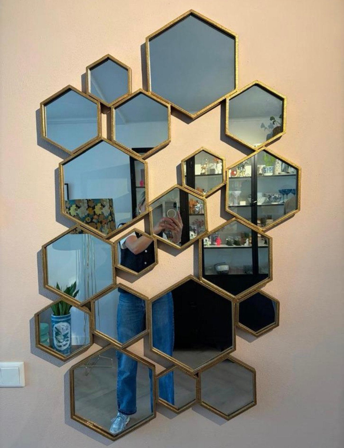 Mooie lifestyle hexagon spiegel L - in nieuwstaat - zie foto, Huis en Inrichting, Woonaccessoires | Spiegels, Ophalen, Zo goed als nieuw