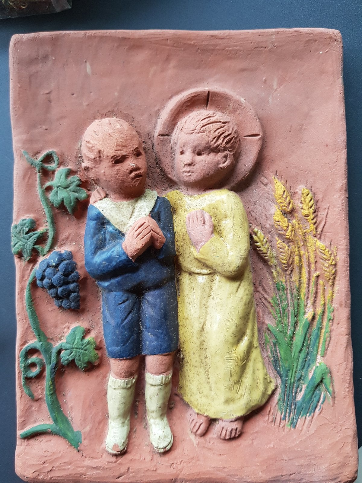 Religieus Terracotta Wandreliëf: Eucharistie Symboliek, Antiek en Kunst, Ophalen of Verzenden