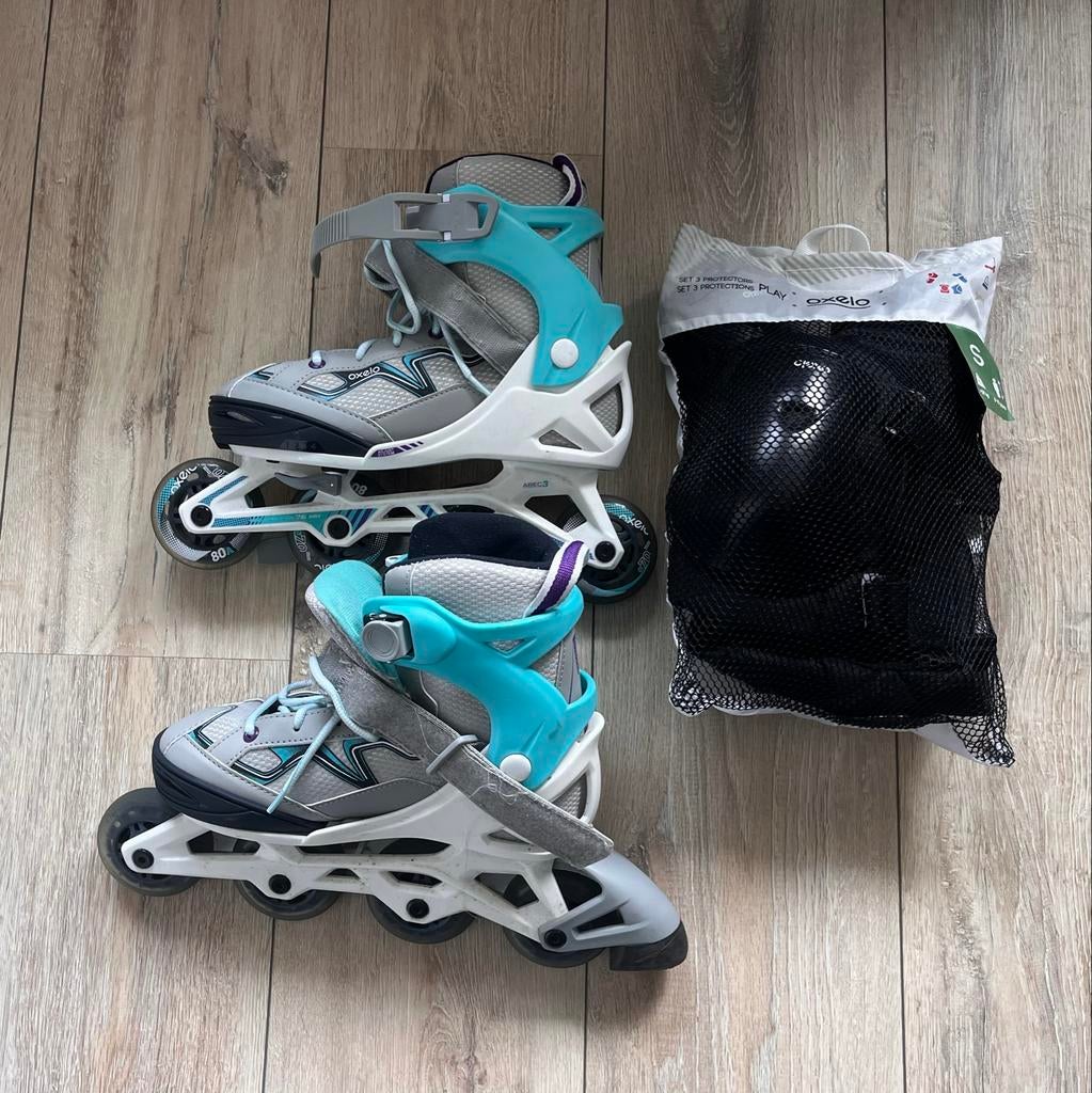 Inline skates Oxelo Fit 3 met beschermset, maat 35-38, Overige merken, Verstelbaar, Kinderen, Ophalen of Verzenden